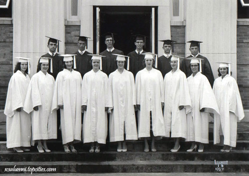 Class of 1957, gowns and hats for everyone!  Courtesy of Sue Caward